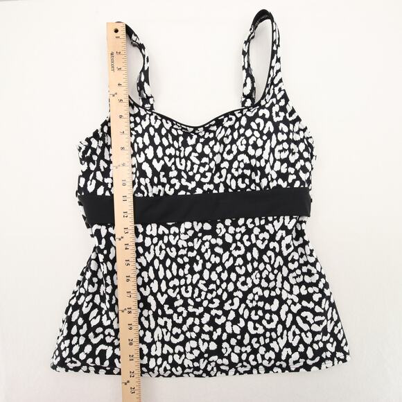 Lands End Tankini Top Black White Leopard Print Sweetheart Neck Size 12 - Picture 4 of 9